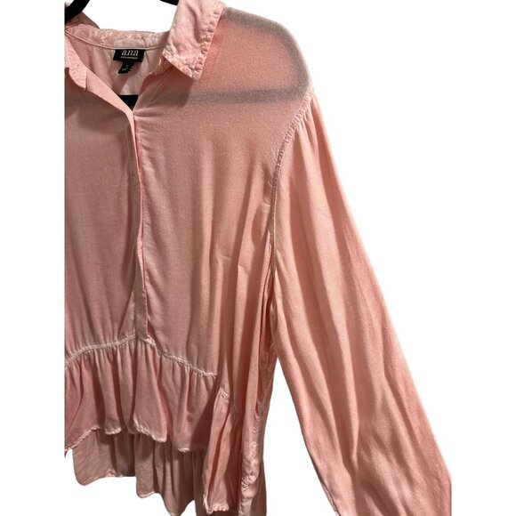 ๐ 2/$20 ๐ Pink Boho Long Sleeve Collared Blouse with Flouncy Bottom sz L - Picture 3 of 8